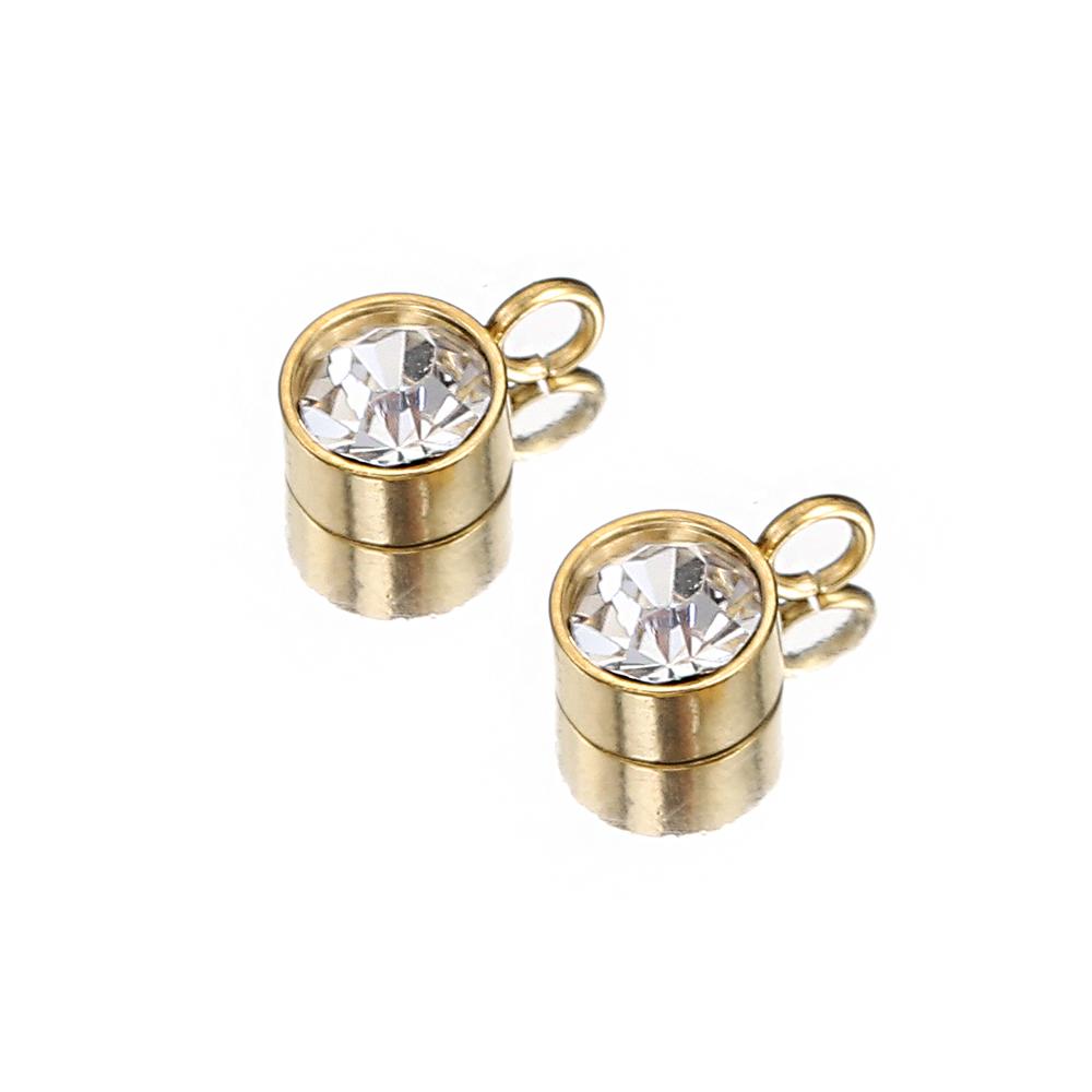 10pcs Stainless Steel Birthstones 6mm Zircon Charms Pendants Rhinestone Crystal Beads for Necklace Bracelet Jewelry Making DIY