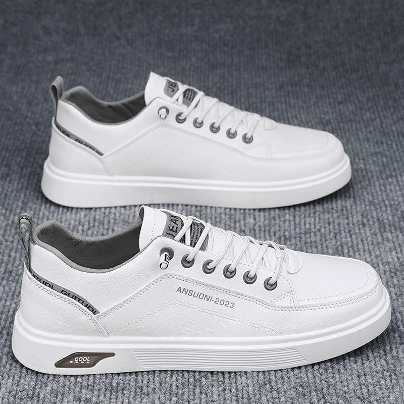 2025 Men's Trendy White Sports Sneakers - Breathable Casual Leather Shoes for Spring and Autumn