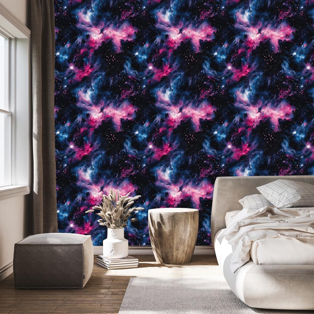 Watercolor Galaxy Wallpaper Navy Blue, Black, Blue and Purple 50x1000