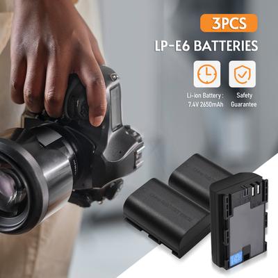LP E6 Battery Charger 3 Slot Charger with LED Indicators Micro USB & Type C Port + 3pcs LP E6 Batteries 7.4V 2650mAh