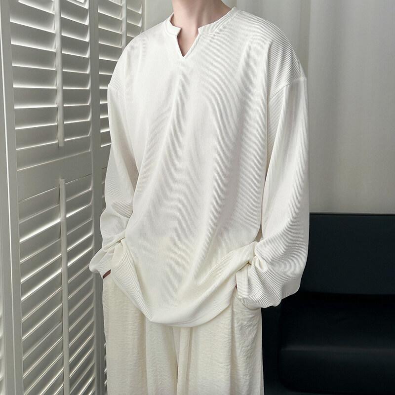 

Весна 2025 года, мужская мода, свитера с V-образным вырезом, мужская одежда, мужские однотонные повседневные футболки из ледяного шелка, мужские универсальные топы XL белый