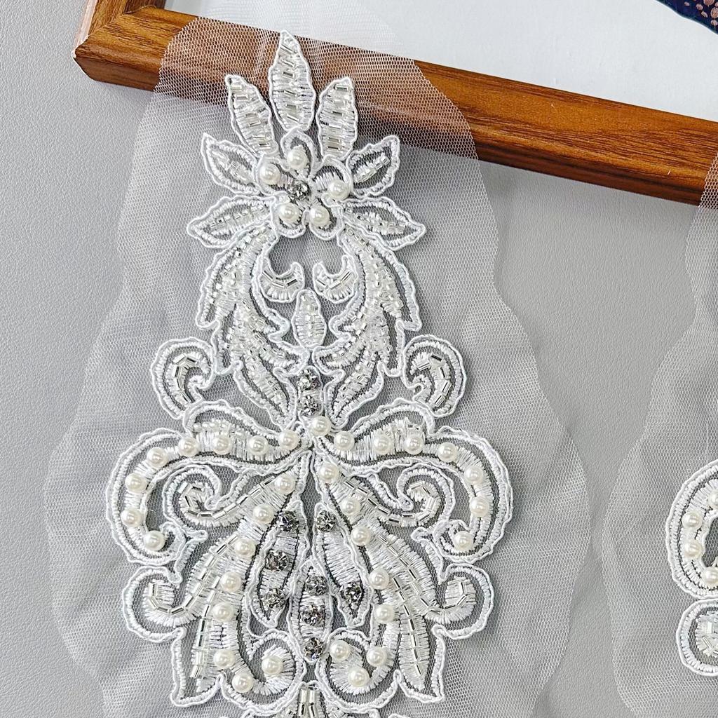 White Mesh Bone Thread Bead Embroidery Applique Clothing Wedding Dress Shirt Decorative Accessories Jewelry Cloth Stickers Accessories