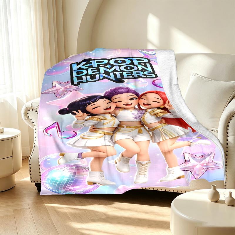KPop Demon Hunters Pattern Blanket for Home Decoration, Bed, Sofa, Car Travel, Camping, Suitable for All Seasons, Birthday Christmas Gift