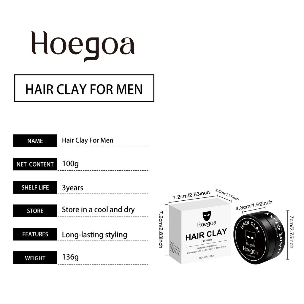 Hoegoa Men's Styling Clay for Naturally Fluffy, Smooth and Shiny Hair with Long-lasting Styling Matte Textured Hair Clay