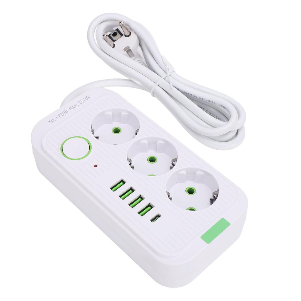 Europäische Steckdosenleiste 3 Steckdosen 4 USB 1 Typ-C-Anschluss Wandmontierbarer Stromverteiler mit 2m Kabel