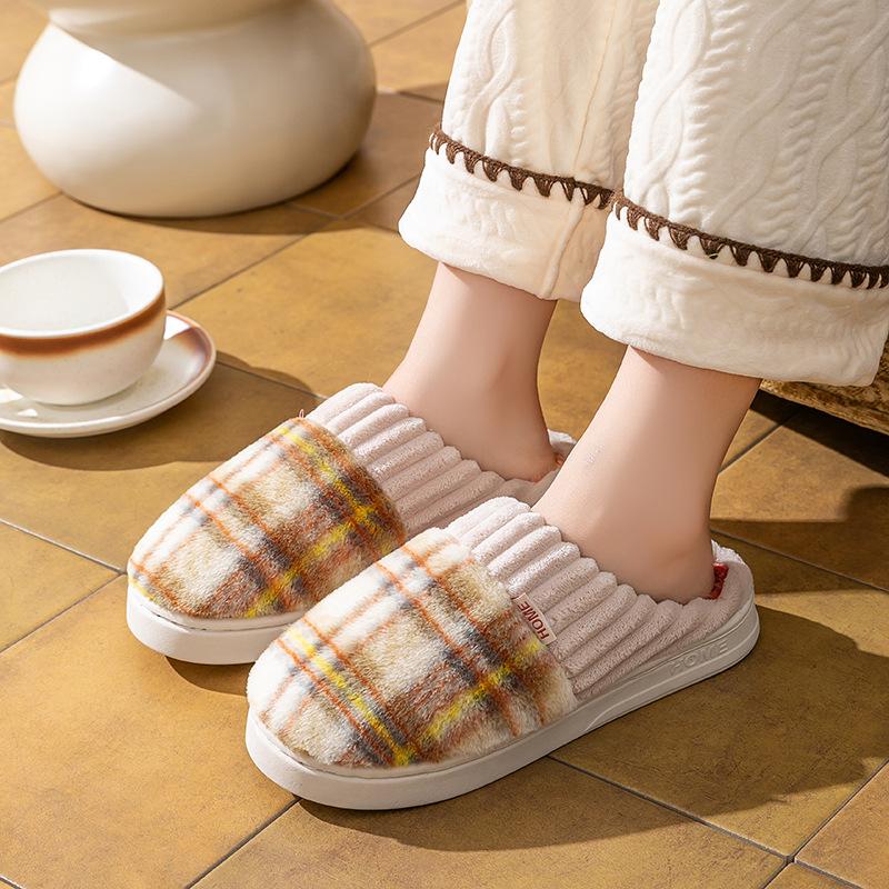 Cotton slippers autumn and winter couple thick-soled velvet wear-resistant home dormitory thermal shoes