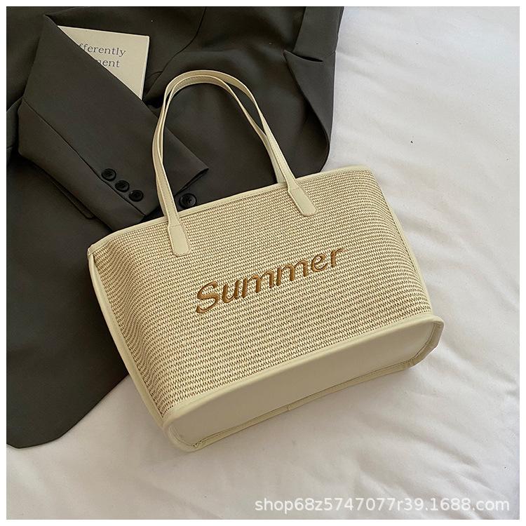 

Straw letter large capacity bag 2025 shoulder large bag women s bag new beach woven summer Korean tote bag