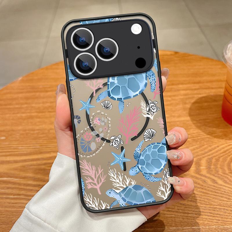For iPhone 17 Pro Max Case Sea Turtle Conch Whale Pattern Magnetic For Magsafe Slim Matte Cover For iPhone 16 Pro Max 15 14 13 16E Air