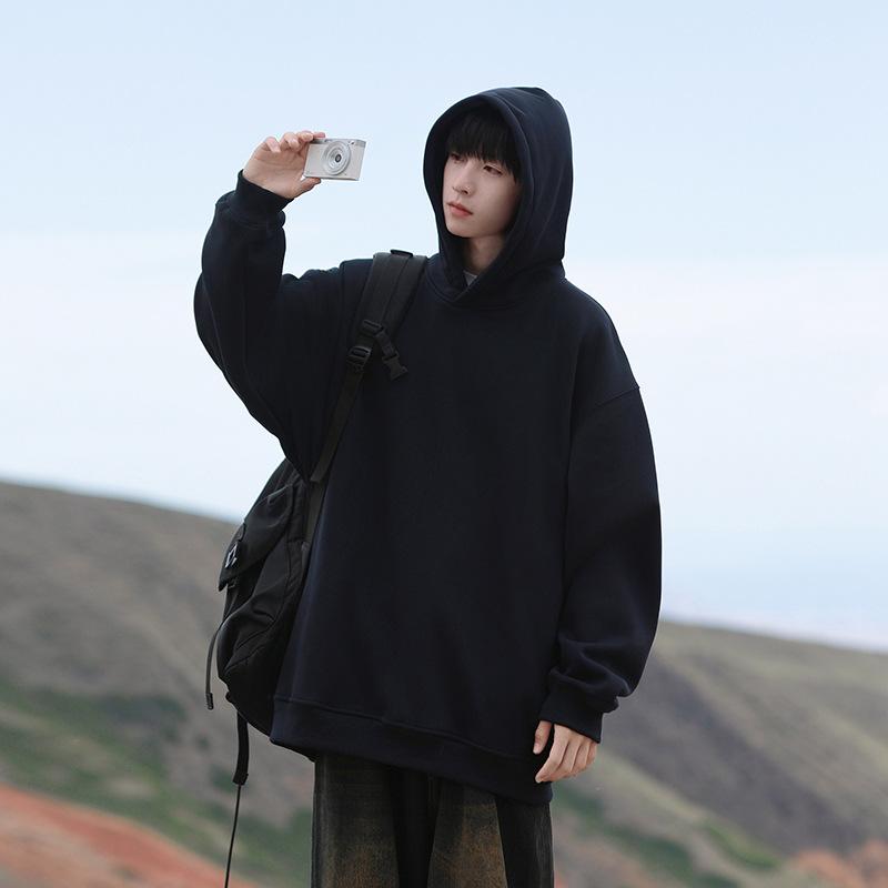 Heavyweight Hooded Sweatshirt for Men and Women In Autumn and Winter New American Style Drop Shoulder Loose Wide Version Solid Color Coat Hoodie