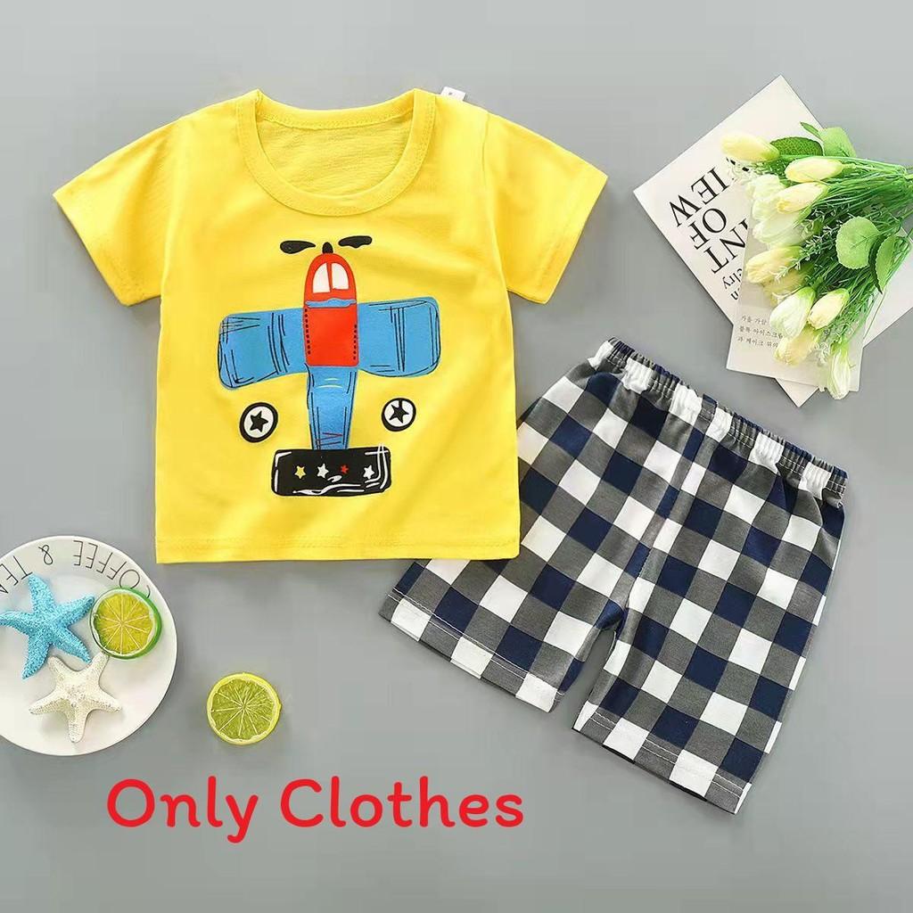 Baby Cartoon T Shirt Shorts Set With Cotton Fabric For Kids Ages 3 To 8