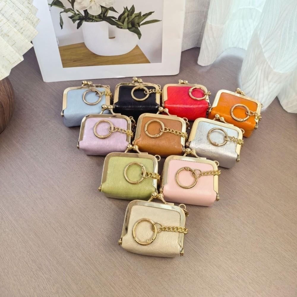 New Leather Coin Purse Solid Color Square Small Trinket Storage Multifunctional Kiss Lock Wallet Rings Necklaces Earrings