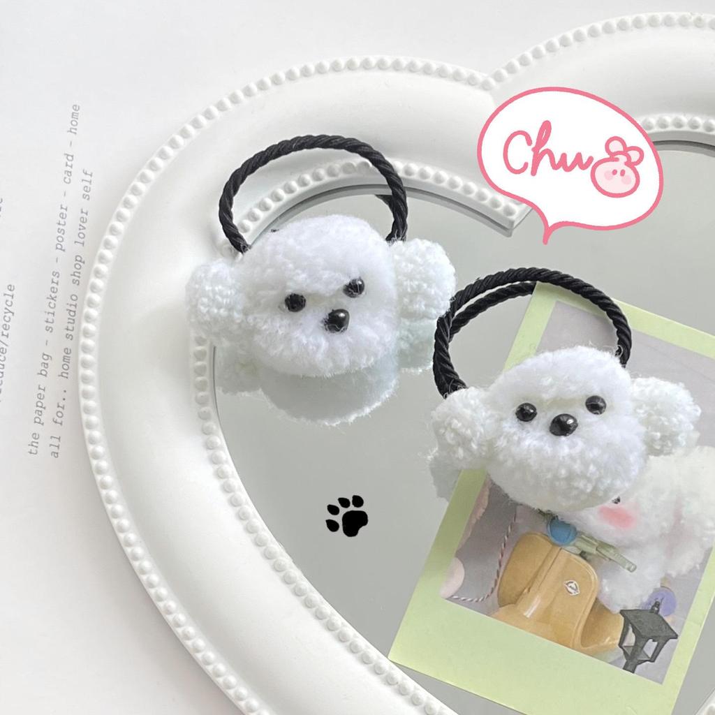 Cute Teddy Puppy Heart Scrunchie: Soft Girly Pigtail Hair Tie for Kids' Ponytails