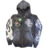 2025 New Cross-border Trendy Brand Goth Hooded Cardigan Sweater Jacket Embroidery Street Trend Printing Men and Women