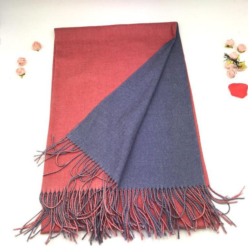 Solid color versatile imitation cashmere men's and women's winter thickened warm double-sided two-color shawl fringed scarf