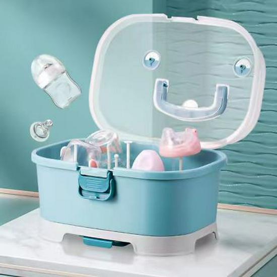 Handheld Baby Bottle & Tableware Storage Box with Dustproof Drying Rack