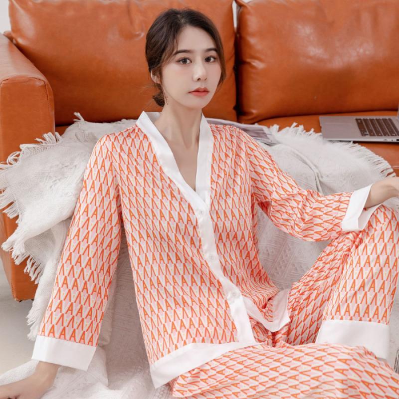 Liebesbrief-Print Damen-Pyjama Knopf V-Ausschnitt Design Herbstmode Nachtwäsche Sets Weiche Lässige Niedliche Homewear