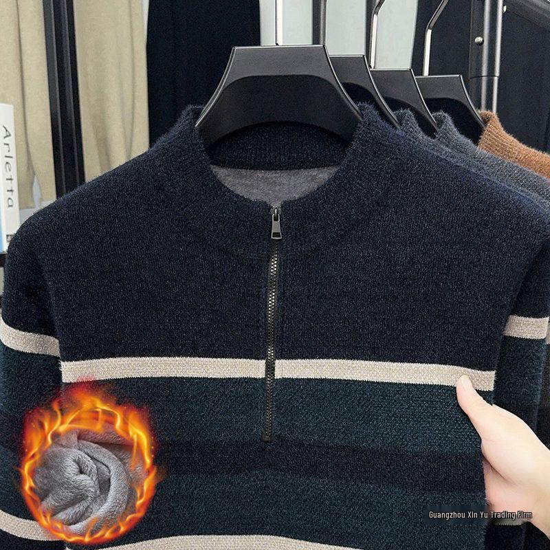 Dad's Warm Winter Knit: Mink Velvet Zipper Sweater, Plus Velvet for Middle-Aged & Elderly Men