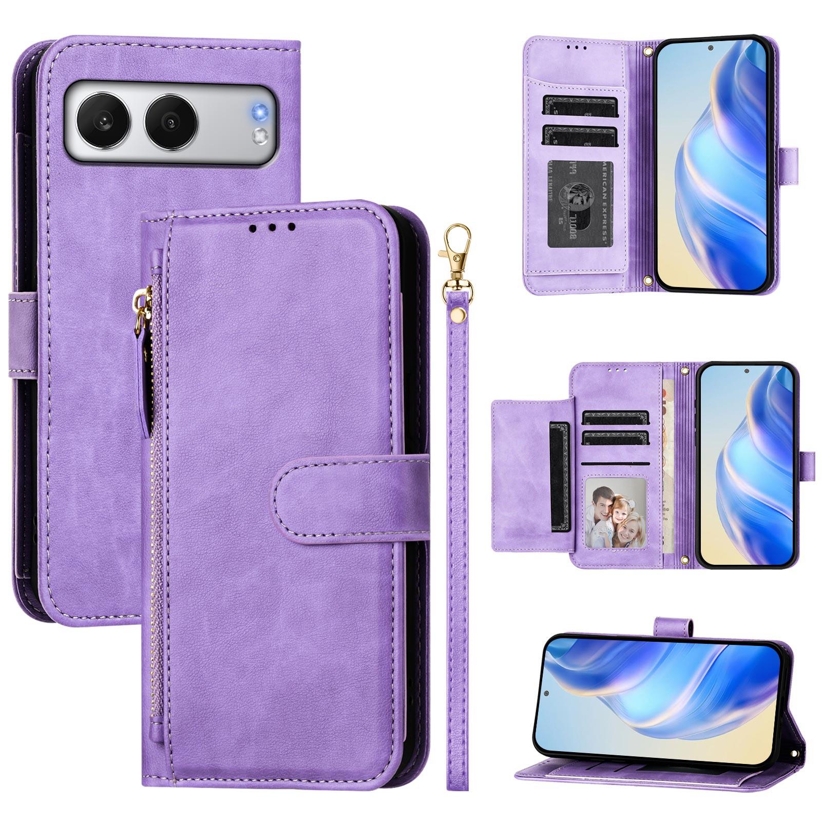 

For OnePlus Nord 4 Case Zipper Pocket Multiple Card Slots Leather Phone Cover Purple