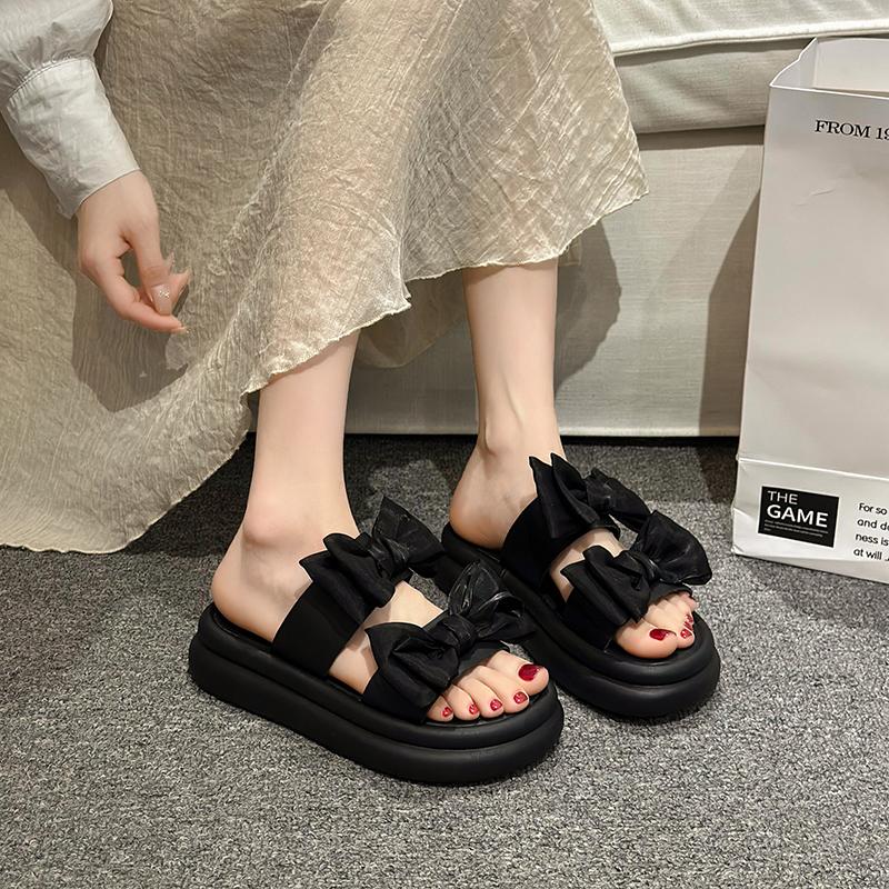 

Thick Bottom Women s Sandals Summer New Butterfly-Knot Hook & Loop Non-slip Platform Sandal Casual Beach Shoe Sandalias 40 чёрный