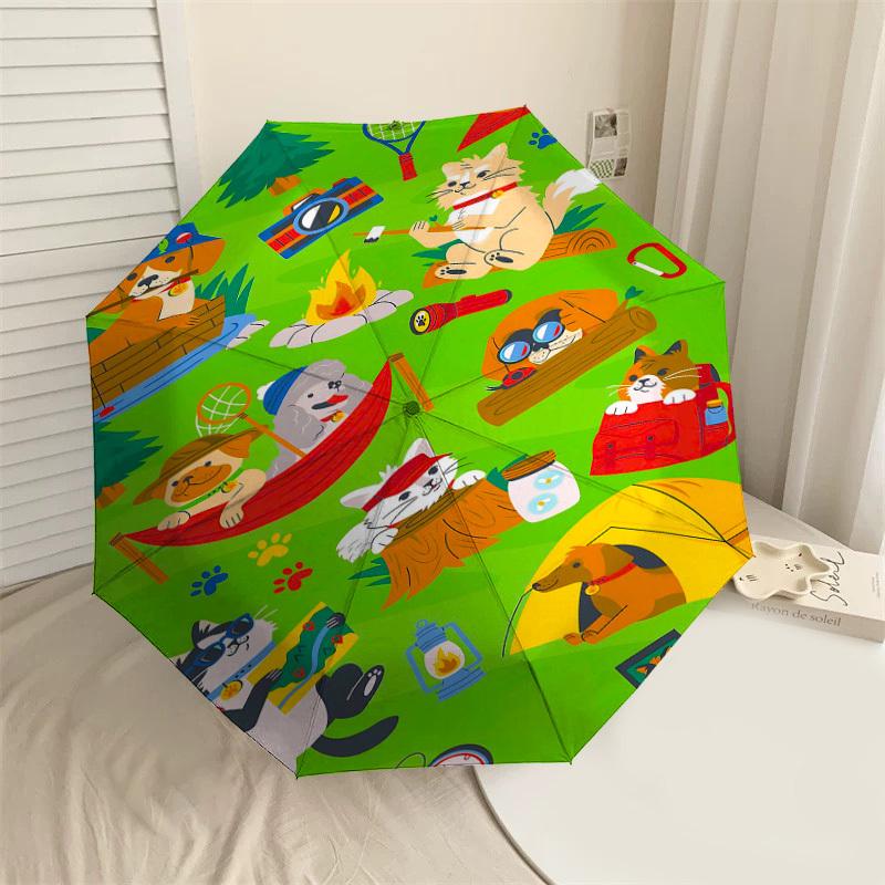 

1PC Camping Cats Umbrella-8-Rib Reinforced, Automatic Open, Lightweight & Durable, Fashion Accessory for Outdoor-L0333