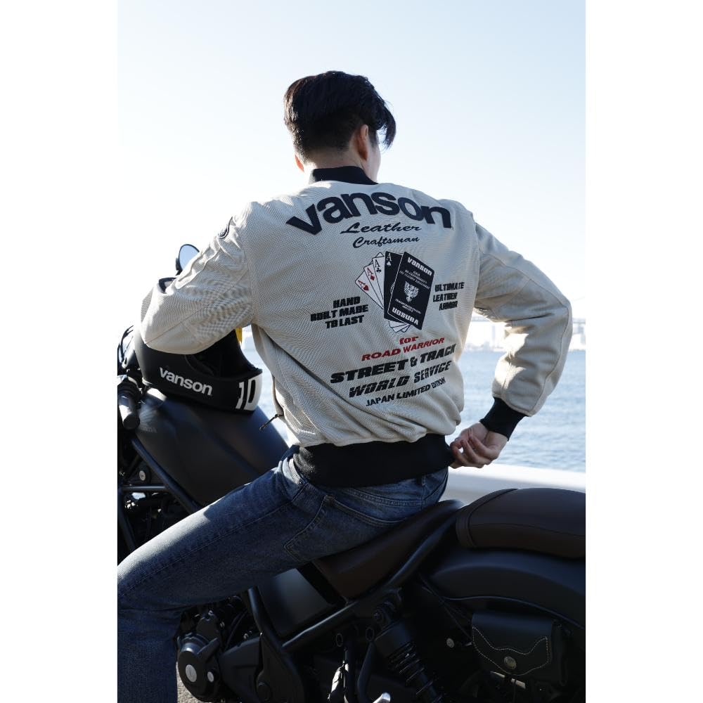 Vanson Men's MA-1 Mesh Jacket, Ivory/Black