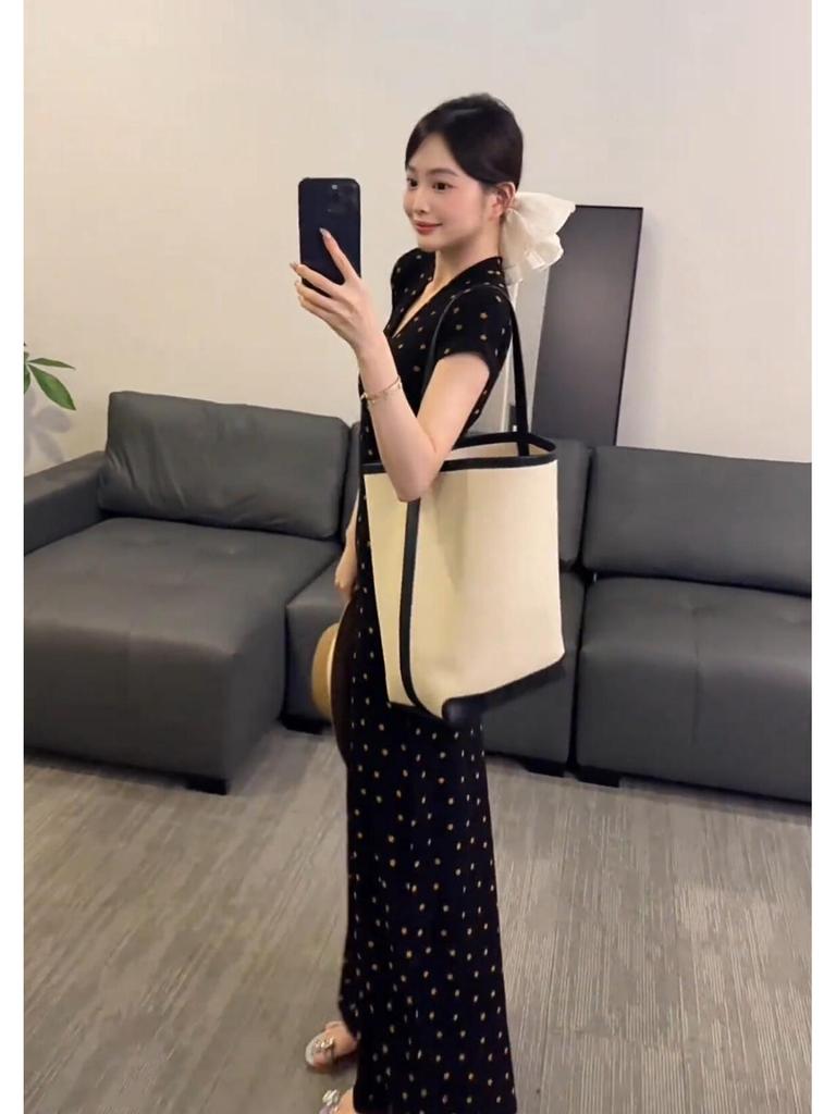 Elegant French-Style V-Neck Slim Fit Women's Summer Dress