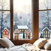 Christmas Houses Window Stickers Removable Self-adhesive Double Sided Snowflakes Xmas Tree Wall Glass Decals for Home Decoration