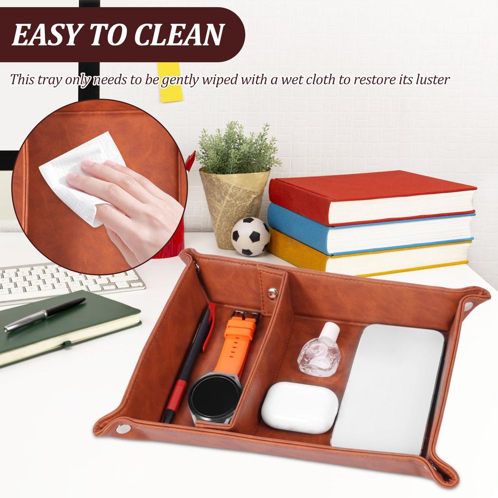 Vide-poche en cuir PU pour bibelots, pliable, pour téléphone, clés, portefeuille, pièces de monnaie, rangement de bureau, boîte à divers, organisateur de table de chevet pour la maison