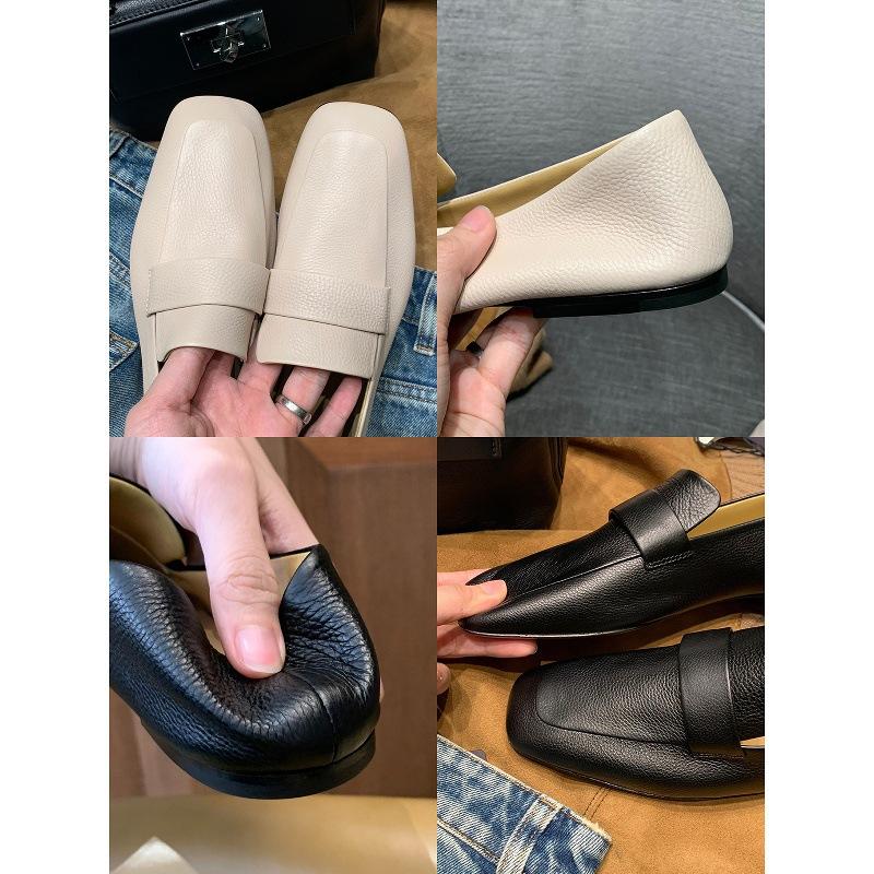 Cowhide version grape ma super soft leather loafers women's one-pedal lazy single shoes commuting square head flat bottom small leather shoes