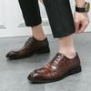 Modne Męskie Buty Wizytowe w Stylu Angielskim Brązowe Sznurowane Buty Biznesowe Biurowe Męskie Skóra Wzór Krokodyli Formalne Buty Gentleman zapatos
