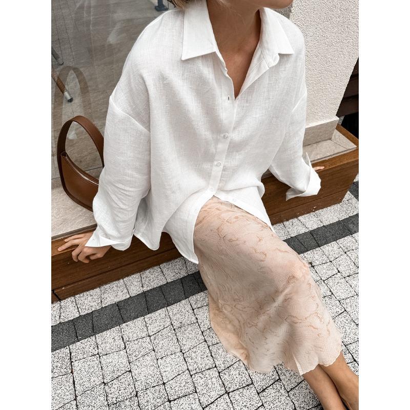 BITCED Women's Fashion Casual Solid Color Print Long Sleeve POLO Neck Blouses & Shirts