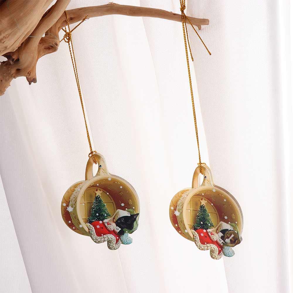 Yellow Tea Cup Dog Car Pendant Acrylic Car Hanging Charm Ornaments Christmas Car Pendant  New Year