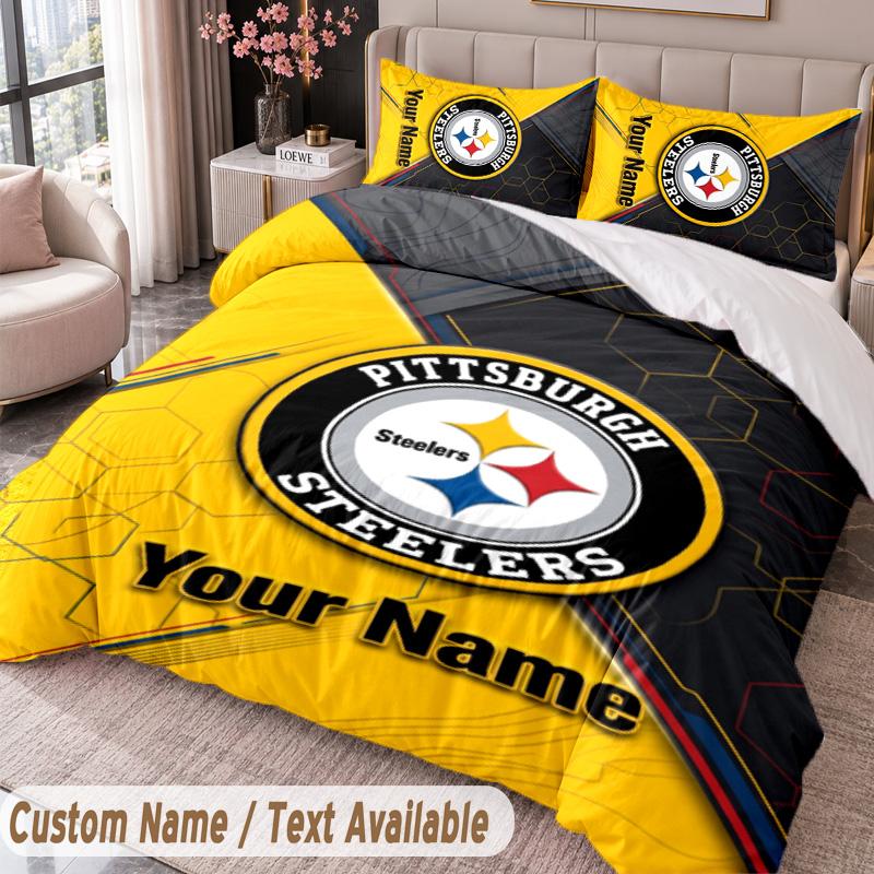 Pittsburgh Steelers Printed Bedding Set Custom Name Text 1 Duvet Cover 2 Pillowcases For Bedroom