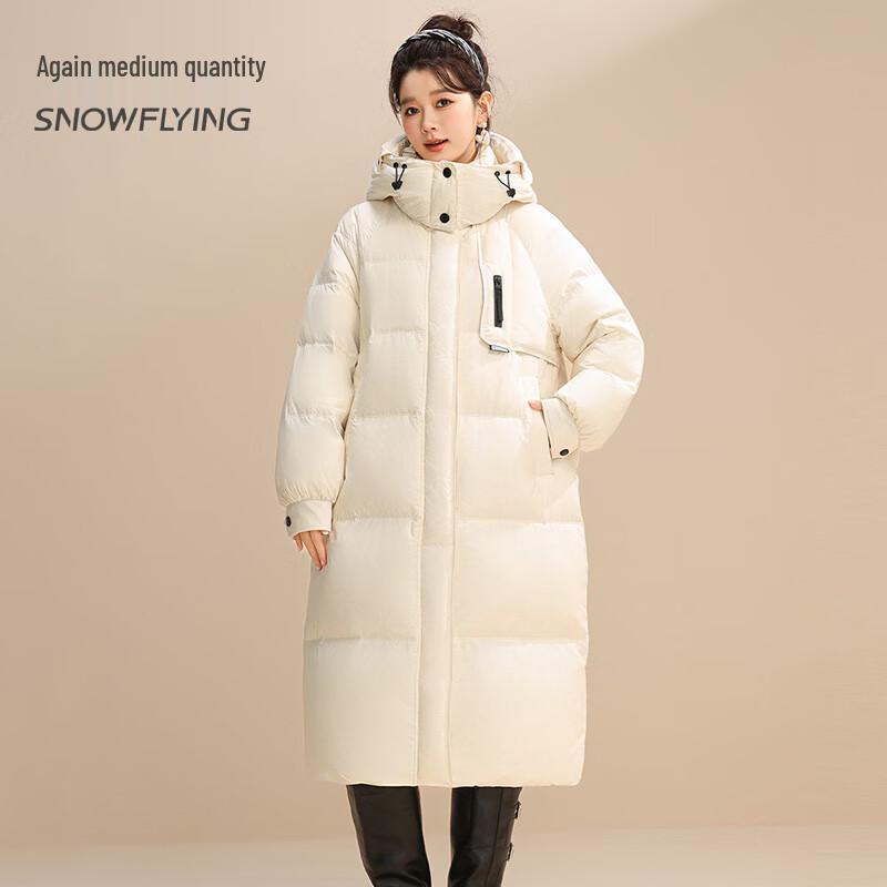 SNOWFLYING Women's Thickened Long Hooded Duck Down Jacket