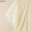ZANZEA Women Casual Round Neck Lace Splice 3/4 Sleeve Loose Blouse