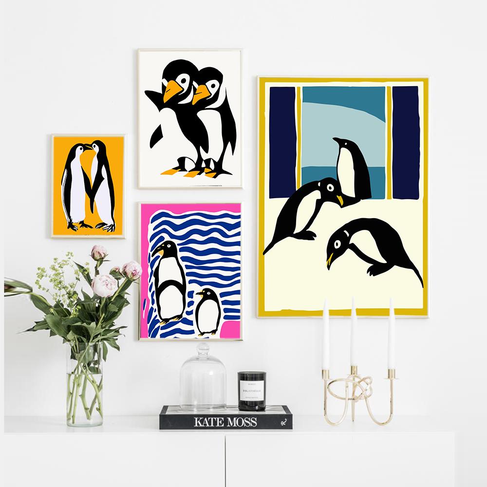 Cute Penguin Couple Poster Art Prints Scandinavian Hugging Penguins Family Wall Canavs Painting Nordic Kids Room Home Decor