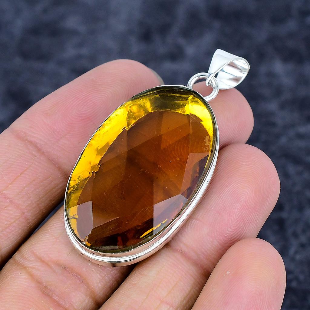 Citrine Gemstone Handmade 925 Sterling Silver Jewelry Pendant 2.09" M-3245