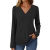 Women's Casual Fashion Brushed Solid Color Long-sleeved V-neck Top T-shirt