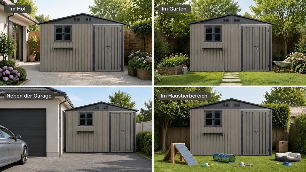 Brown Galvanized Steel Outdoor Tool Shed, Dimensions 295 × 243.6 cm (7.19 m²), with Openable Windows, Lockable Door and Flower Rack, Waterproof