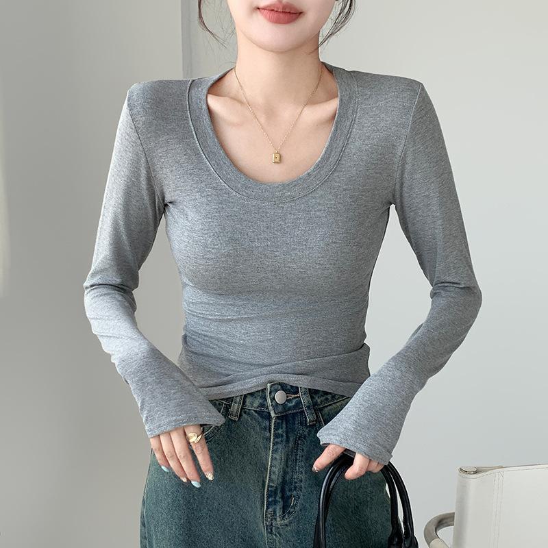 Crew neck bottoming shirt women's spring, autumn and winter wear inside and outside slim-fitting and thin versatile long-sleeved shirt top