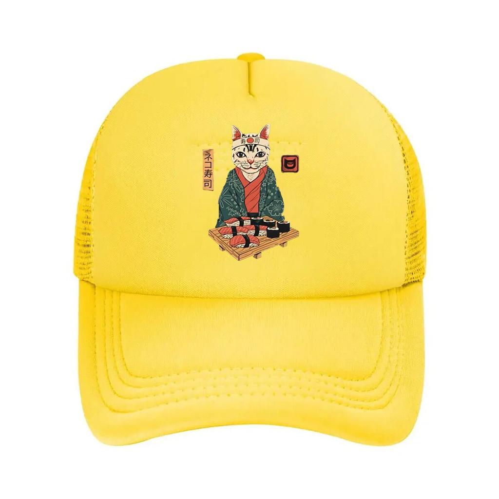 Neko Sushi Graphic Mesh Baseball Cap Casual Hat Outdoor For Womens Unisex FeUnisex