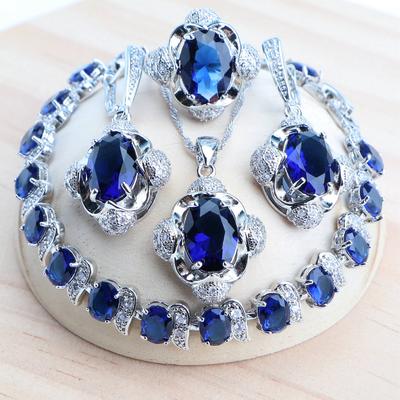 Hochzeits-Schmuckset mit kubischem Zirkonia für Frauen, Brautringe/Armbänder/Ohrringe/Anhänger-Halsketten-Set