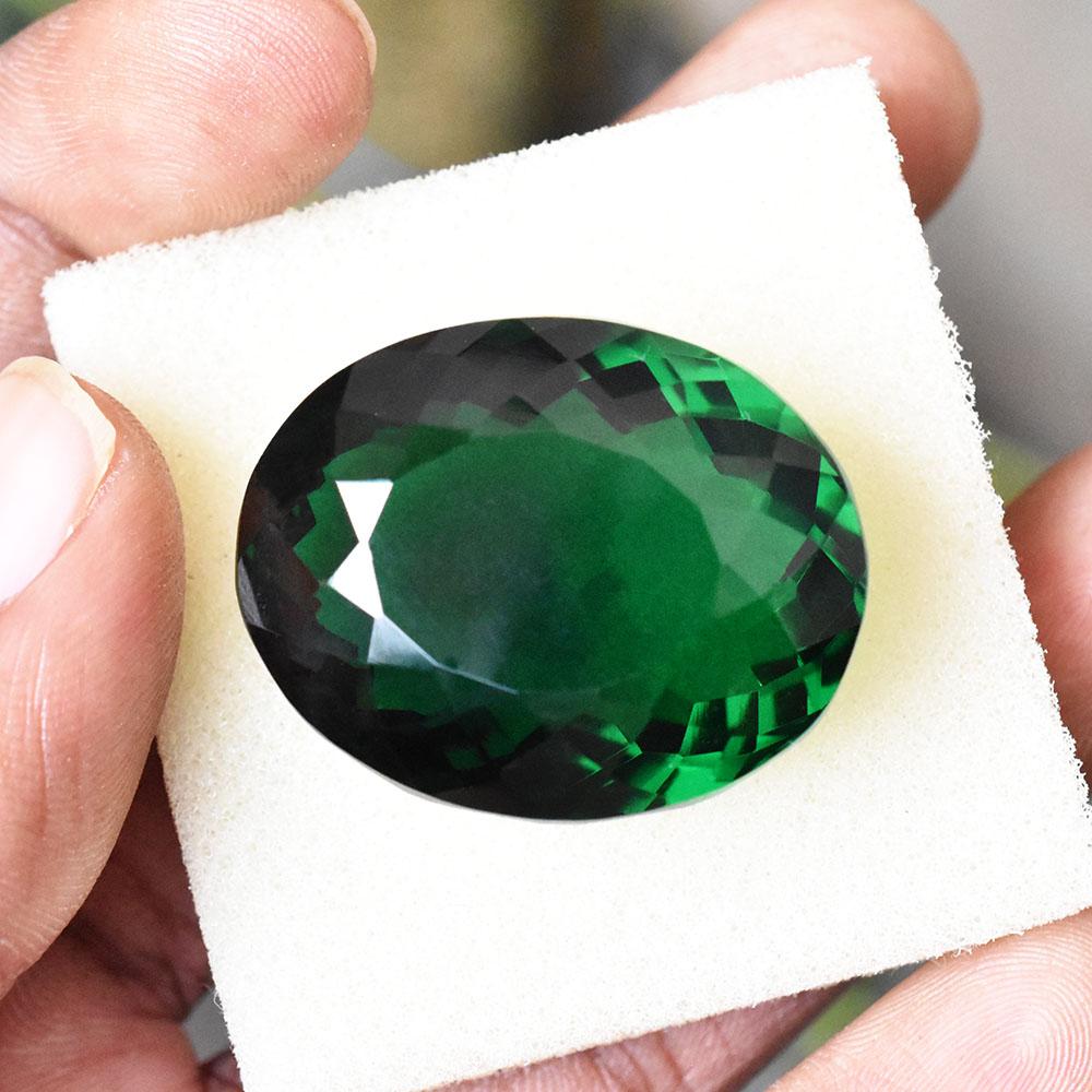Lab-Created Green Emerald Loose Gemstone 31x25mm Oval Shape for Jewelry Making and Gem Collections