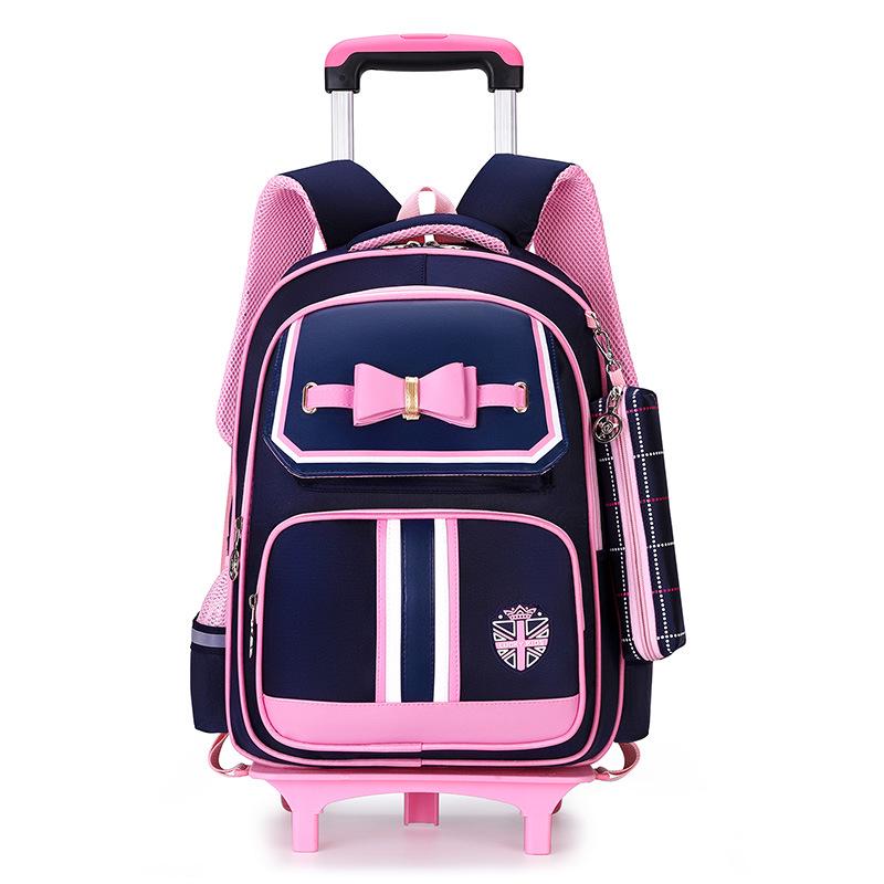 

British Style Primary School Trolley Backpack for Girls, Grades 2-6, Large Capacity, Stair Climbing Feature.