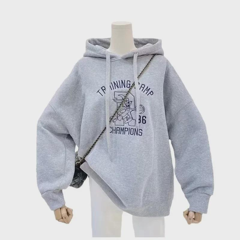 Embroidered Flower Velvet Hooded Sweater - Women's Autumn/Winter Cartoon Anime Design