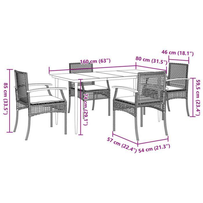 VidaXL Garden Dining Set with Cushions 5pcs, Patio Table and Chair, Patio Furniture, Outdoor Furniture, 3213599