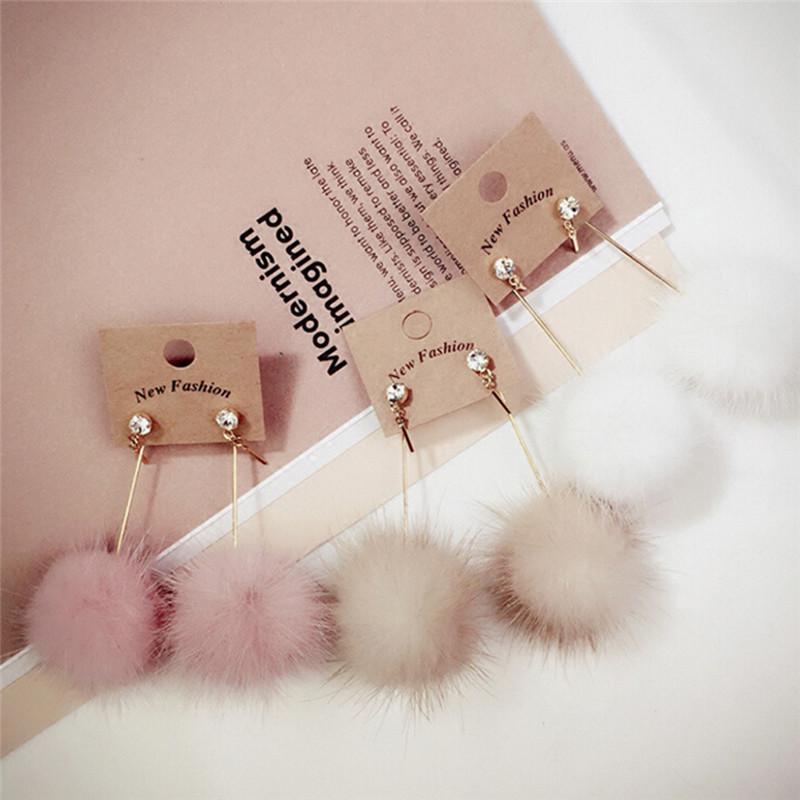 Soft Fur Ball Pompom Long Earrings Drop Dangle Earrings Women Ear Studs Jewelry