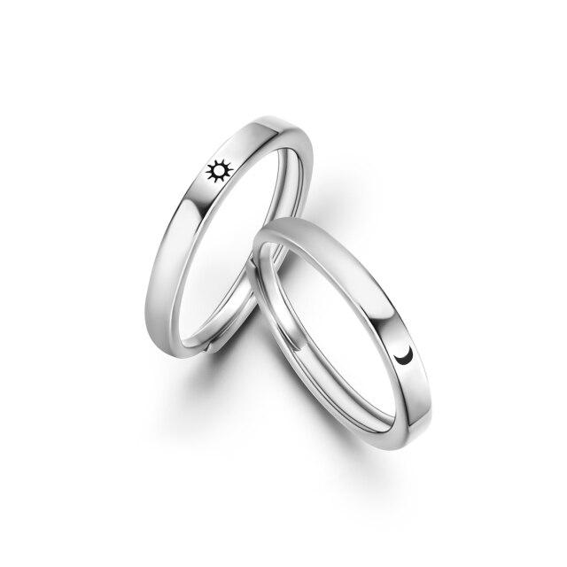 2 PCS Fashion Silver Color Zircon Wedding Rings Set For Women Open Adjustable Luxury Couple Jewelry Heart Geometric Finger Gifts