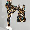 Completo yoga con stampa leopardata per donna, leggings da allenamento alla moda, set sportivo casual per fitness e yoga, tuta sportiva