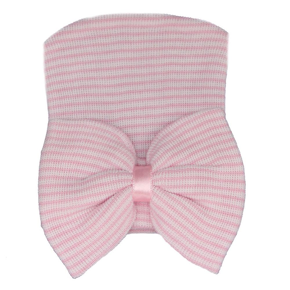 Stripe Infant Hat For 0-6 Month Newborn Baby Hospital Hat Soft Cotton Cute Big Bow Beanie Cap Winter Turban Hats for Baby Girls